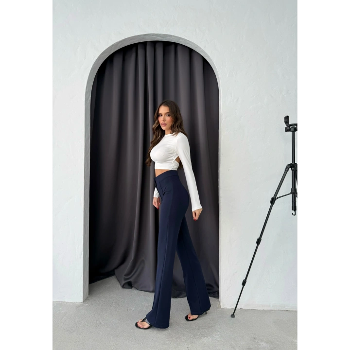 Düğmeli Palazzo pantolon lacivert p170091