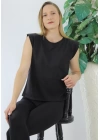 Omuz Vatkalı T-Shirt Siyah - Lks01.10