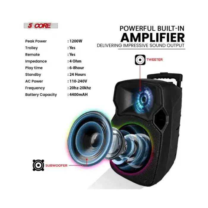 5 Çekirdek 10 İnç TWS Çift Bluetooth Parti Hoparlörü