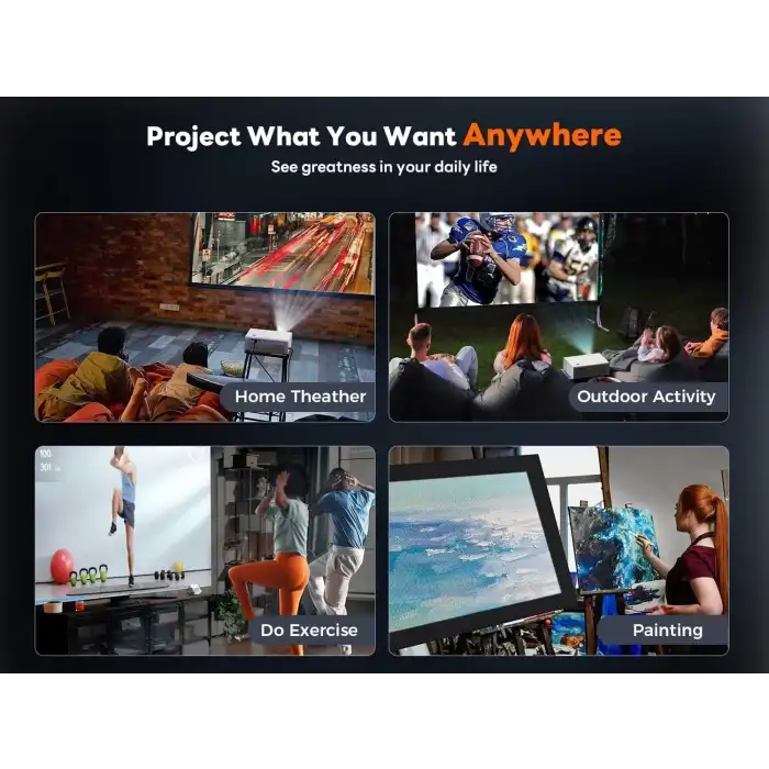 Agreago WiFi 6 ve Bluetooth 5.2, 400 ANSI Yerel 1080P 4K Destekli Projektör - Beyaz