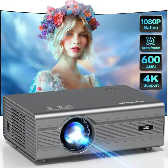 Agreago WiFi 6 ve Bluetooth 5.2, 400 ANSI Yerel 1080P 4K Destekli Projektör - Gri
