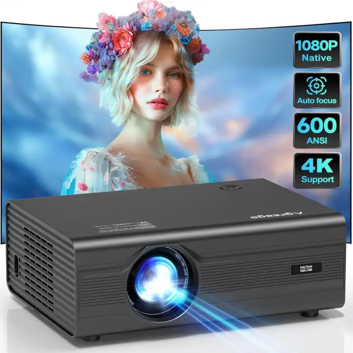 Agreago WiFi 6 ve Bluetooth 5.2, 400 ANSI Yerel 1080P 4K Destekli Projektör - Siyah