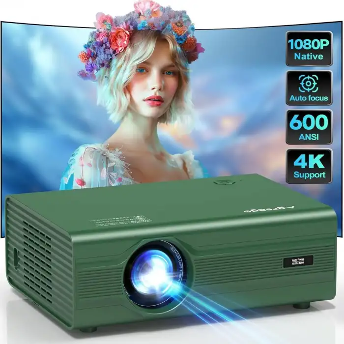 Agreago WiFi 6 ve Bluetooth 5.2, 400 ANSI Yerel 1080P 4K Destekli Projektör - Yeşil