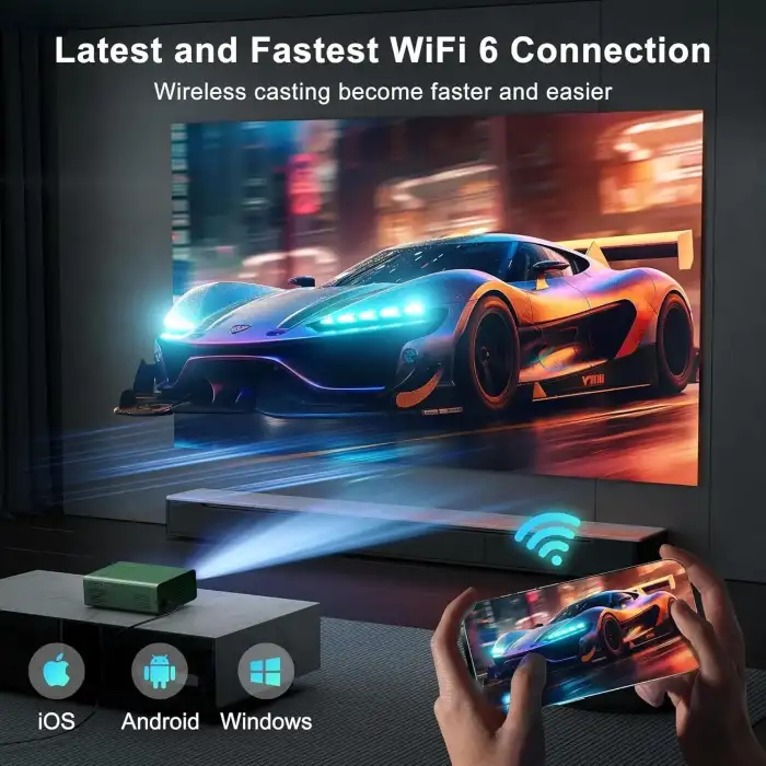 Agreago WiFi 6 ve Bluetooth 5.2, 400 ANSI Yerel 1080P 4K Destekli Projektör - Yeşil