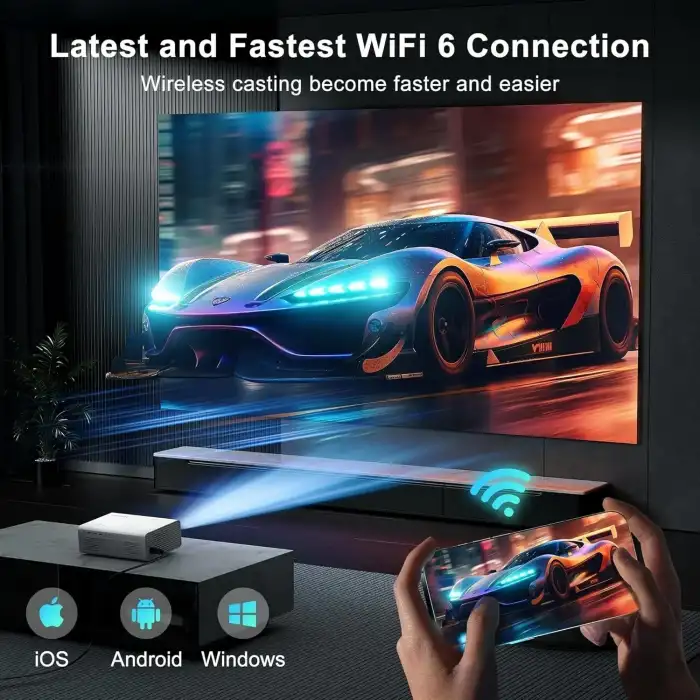 Agreago WiFi 6 ve Bluetooth 5.2, Projektör, 600 ANSI Yerel 1080P 4K Destekli - 300 Inc