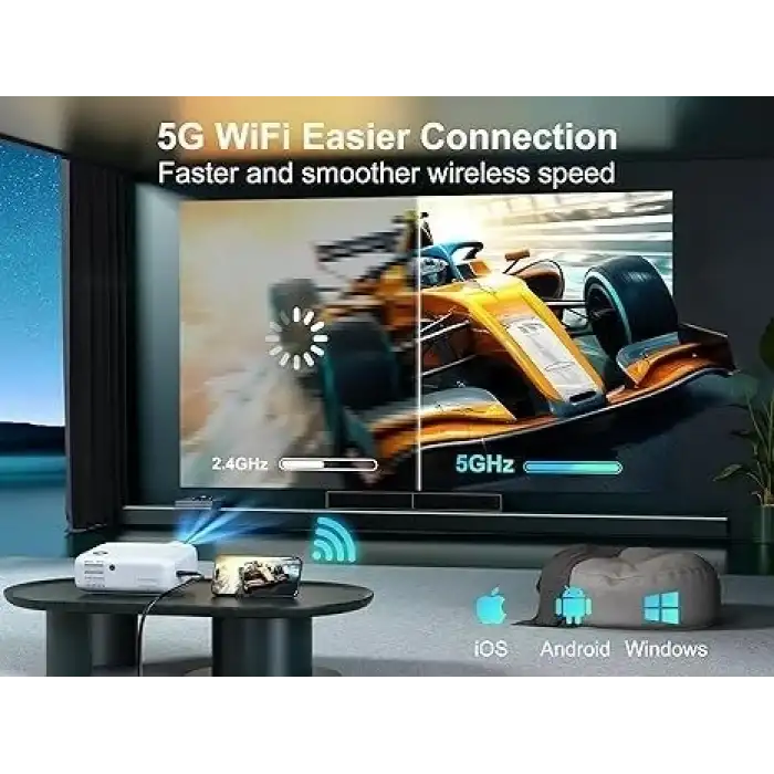 Agreago WiFi ve Bluetooth projektör, 5G WiFi Yerel 1080P 14000L 4K Desteği