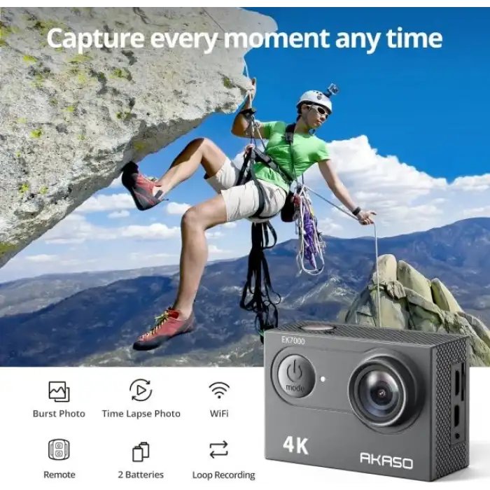 AKASO EK7000 4K30FPS 20MP 98FT Su Geçirmez Aksiyon Kamerası + Kingston 64GB microSD