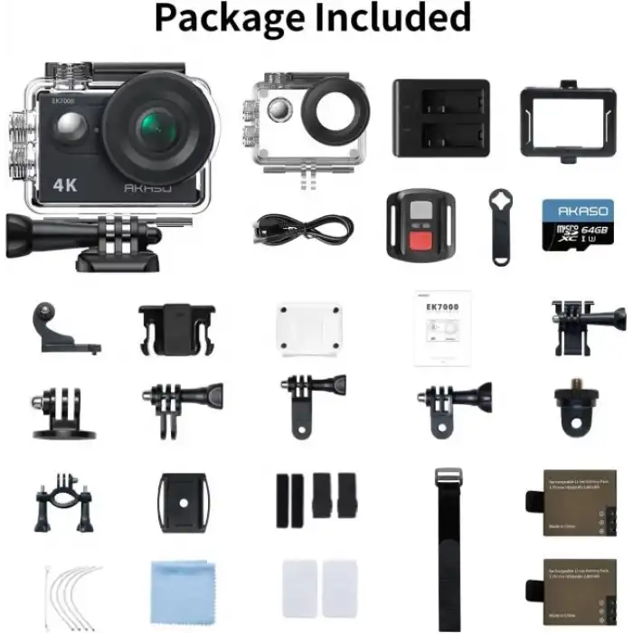 AKASO EK7000 4K30FPS 20MP 98FT Su Geçirmez Aksiyon Kamerası + Kingston 64GB microSD