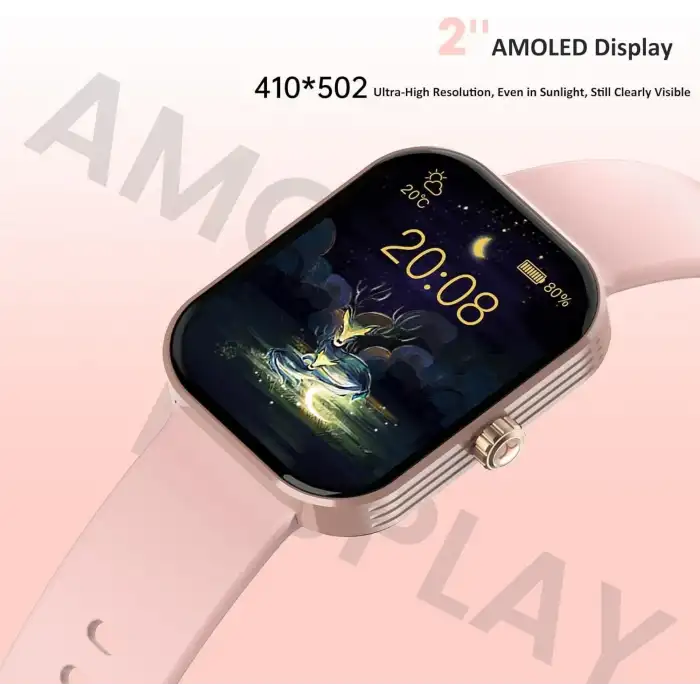 AMAZTIM Akıllı Saat, 2 HD Ultra Büyük Ekran, Kadınlar İçin - Pembe
