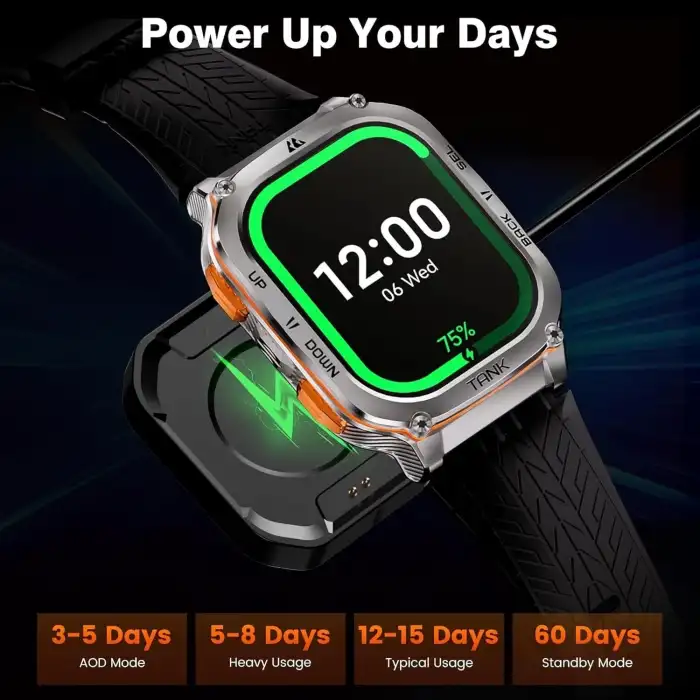 AMAZTIM Akıllı Saat, 60 Gün Pil Ömrü, Paslanmaz Çelik Gövde - Gümüş