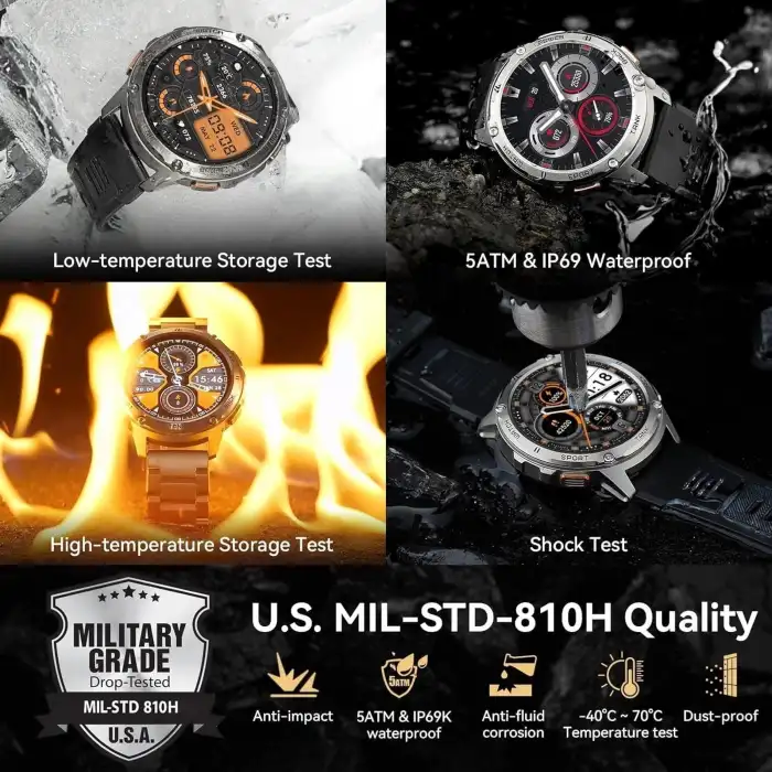 AMAZTIM Akıllı Saat, 60 Gün Pil Ömrü, Yüzme Dalış, Tam Metal - Gümüş