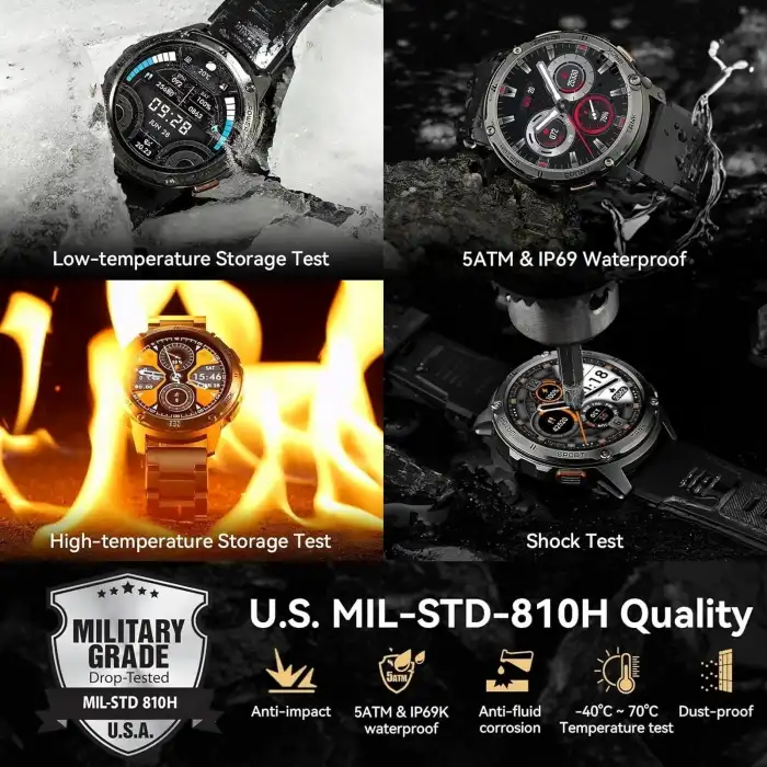 AMAZTIM Akıllı Saat, 60 Gün Pil Ömrü, Yüzme Dalış, Tam Metal - Siyah