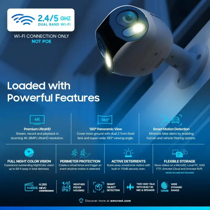 Amcrest Çift Lensli 4K (8MP) Dış Mekan Güvenlik WiFi Kamerası, 2 x 4MP Lensli