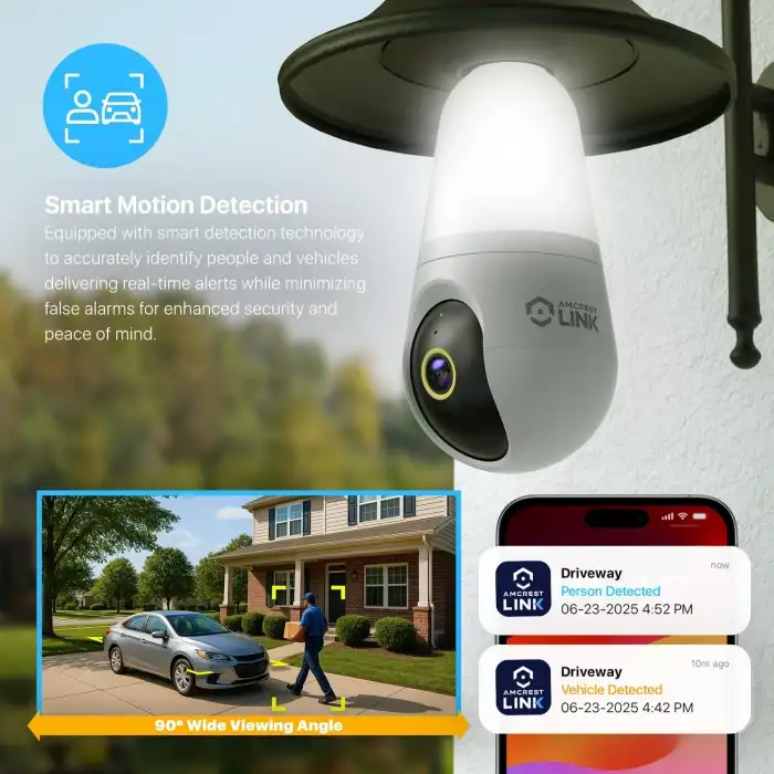 Amcrest Link 4MP Ampul Şeklinde WiFi İç/Dış Mekan Kamerası, 90.5° Görüş Alanı