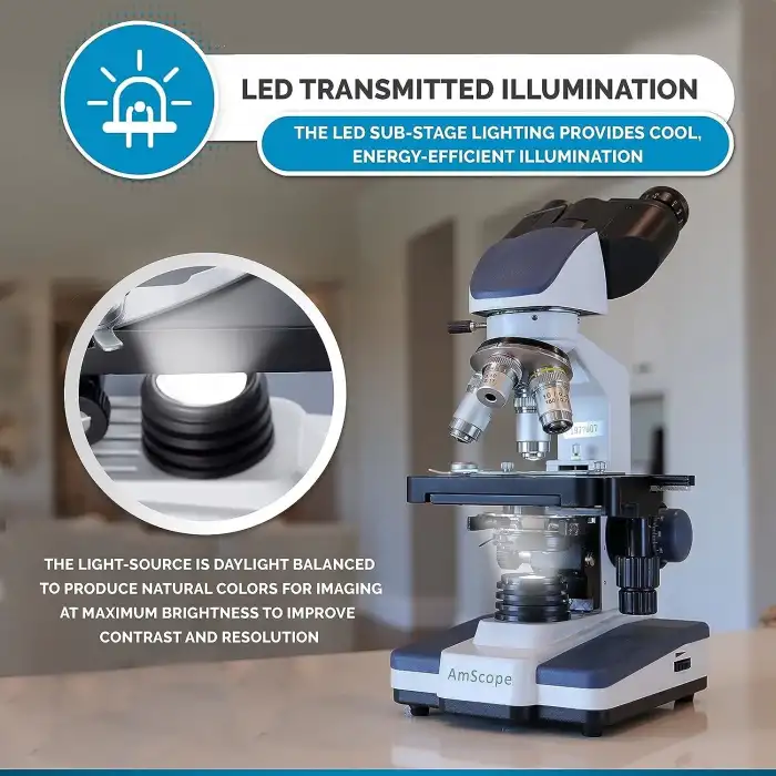 AmScope 40X-2500X LED Dijital Binoküler Bileşik Mikroskop 0.3MP Kamera