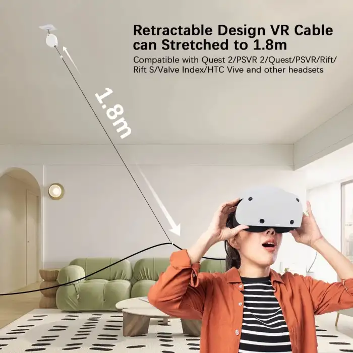 AMVR VR Kablo Yönetim Sistemi, 6 Paket Tavan Makarası Sistemi - Beyaz