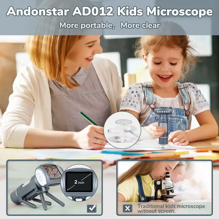 Andonstar AD012 Çocuklar İçin Taşınabilir Mikroskop Kiti Gri
