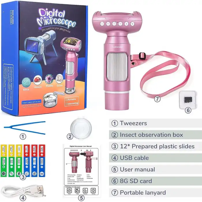 Andonstar AD012 Çocuklar İçin Taşınabilir Mikroskop Kiti Pembe