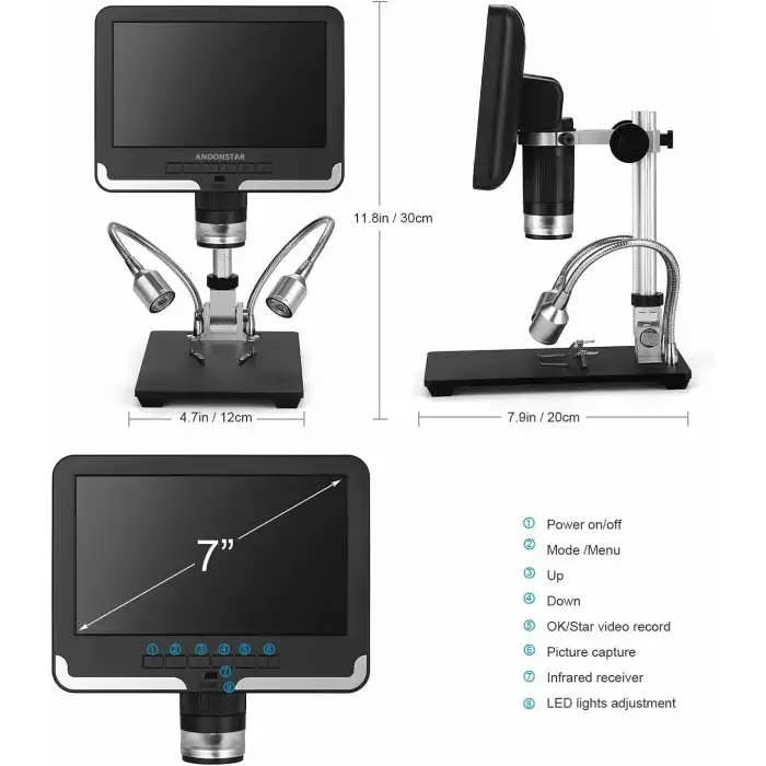 Andonstar AD206 Siyah 7 Inc LCD 1080P Devre Kartı Dijital Mikroskop