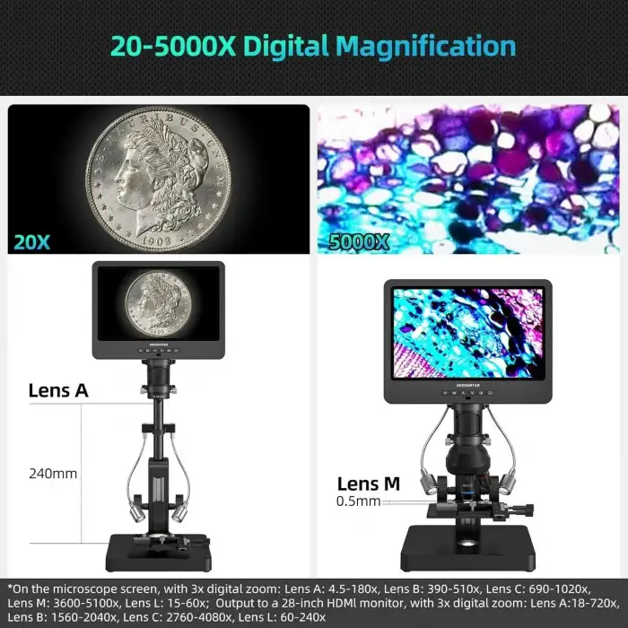 Andonstar AD269S 20X-5000X HDMI Dijital Mikroskop 10.1 Inc LCD Ekran