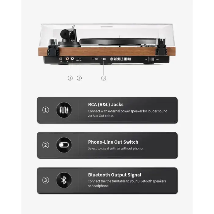 ANGELS HORN AT-3600L Pikap, Vinil Plak Çalar (Bluetooth Versiyonu)