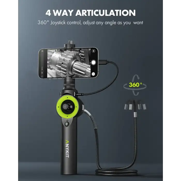 Anykit 360° Mafsallı Boroskop, 6.5mm Endoskop Muayene Kamerası - 1m