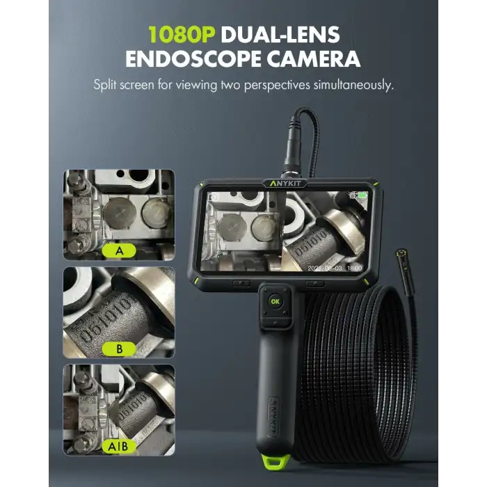 Anykit Çift Lensli Boroskop, 6 Inc IPS Ekran, Gözlem Kamerası - 3m Kablo