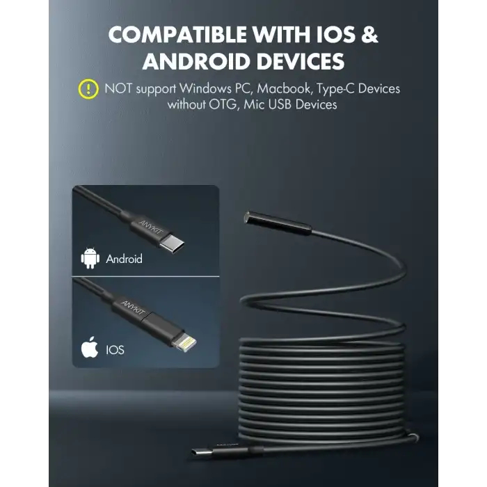 Anykit Endoskop Kamera, 2si 1 arada USB Muayene Kamerası - 3m Kablo