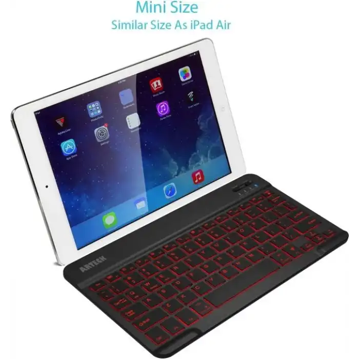 Arteck HB030B Taşınabilir 7 Renkli Arkadan Aydınlatmalı Bluetooth 3.0 Klavye