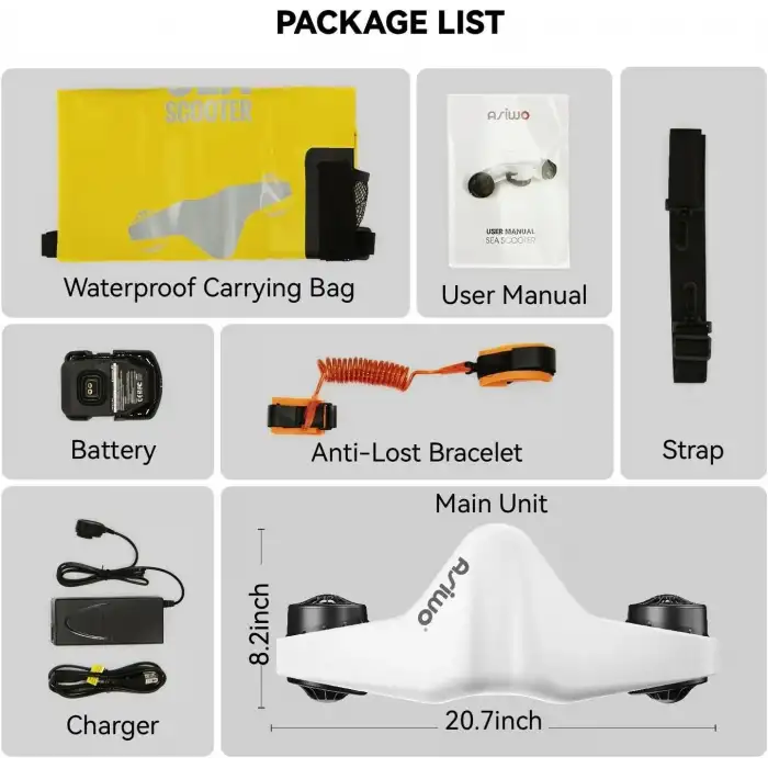 Asiwo Sualtı Deniz Scooter,Çift Motorlu - Çocuklar/Yetişkinler - Beyaz