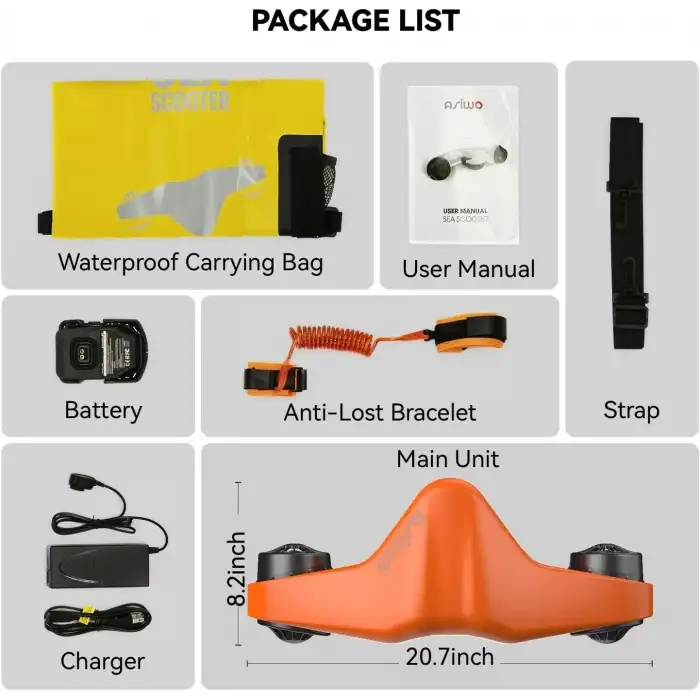 Asiwo Sualtı Deniz Scooter,Çift Motorlu - Çocuklar/Yetişkinler - Turuncu