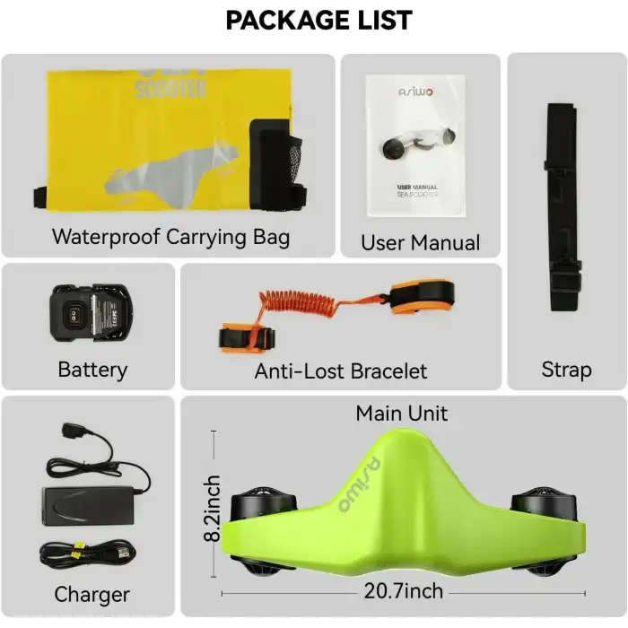 Asiwo Sualtı Deniz Scooter,Çift Motorlu - Çocuklar/Yetişkinler - Yeşil