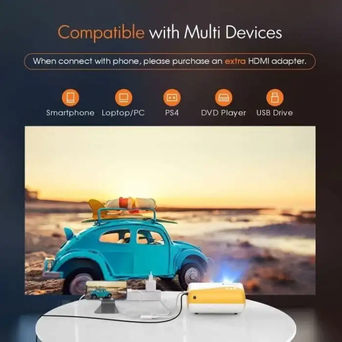 AuKing 1080P Destekli Dış Mekan Mini Projektörü