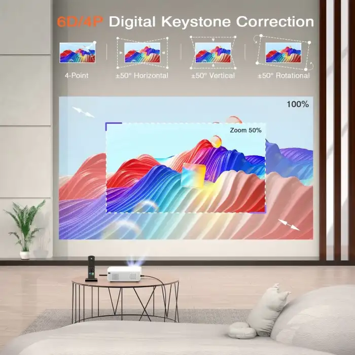 Auking Projektör - WiFi ve Bluetooth - 5G 1080P - 4K Destekli, 6D/4P