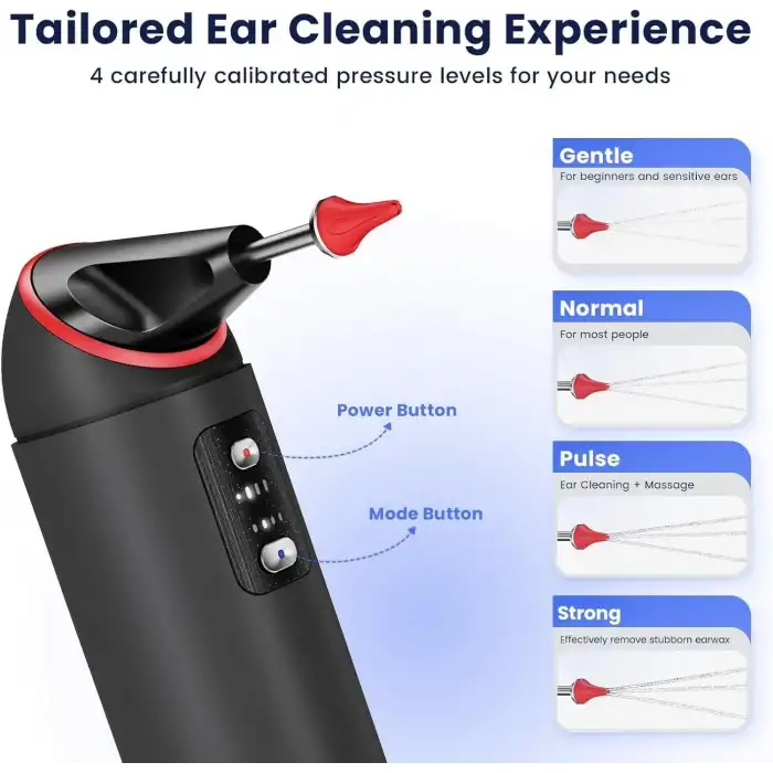 Auracle Kulak Kiri Temizleme - 4 Su Basınç Modu Kulak Temizleyici - Kırmızı