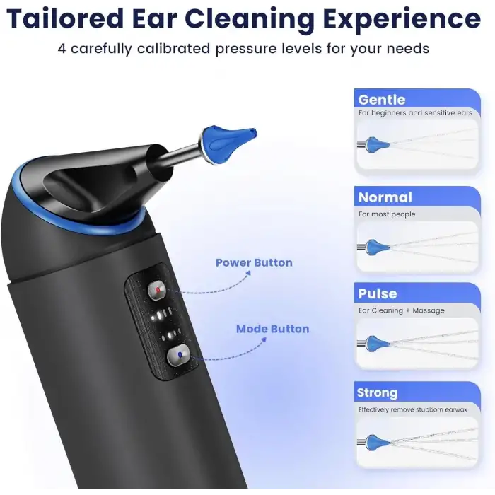 Auracle Kulak Kiri Temizleme - 4 Su Basınç Modu Kulak Temizleyici - Mavi
