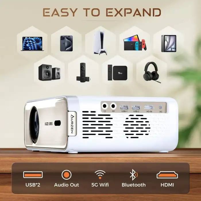 Aurzen Eazze D1 Akıllı Projektör WiFi ve Bluetooth - Yerel 1080P Film - Altın