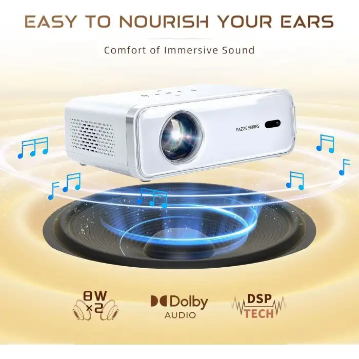 Aurzen Eazze D1 Akıllı Projektör WiFi ve Bluetooth - Yerel 1080P Film - Beyaz