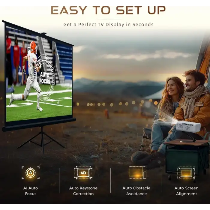 Aurzen Eazze D1 Akıllı Projektör WiFi ve Bluetooth - Yerel 1080P Film - Gümüş