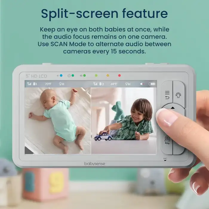 Babysense 5 Inc HD Bölünmüş Ekranlı Bebek Monitörü, 2 Kamera ve Ses Özellikli