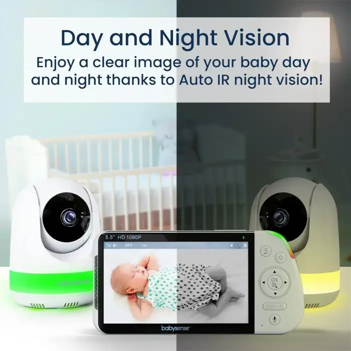 Babysense 5.5 Inc 1080p Full HD Bölünmüş Ekranlı Bebek Monitörü, 2 Kamera