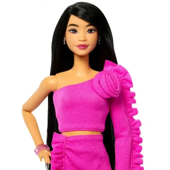 Barbie Deluxe Stil Pembe Barbiecore Oyuncak Bebek Üst ve Etek Seti