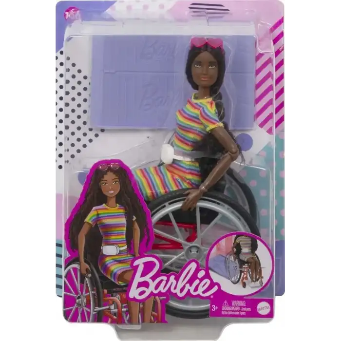 Barbie Fashionistas Tekerlekli Sandalye ve Kıvırcık Esmer Saçlı Bebek