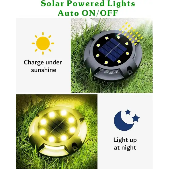 Biling Güneş Enerjili Dış Mekan Yürüyüş Yolu Işıkları - Sıcak Beyaz, 12 Adet