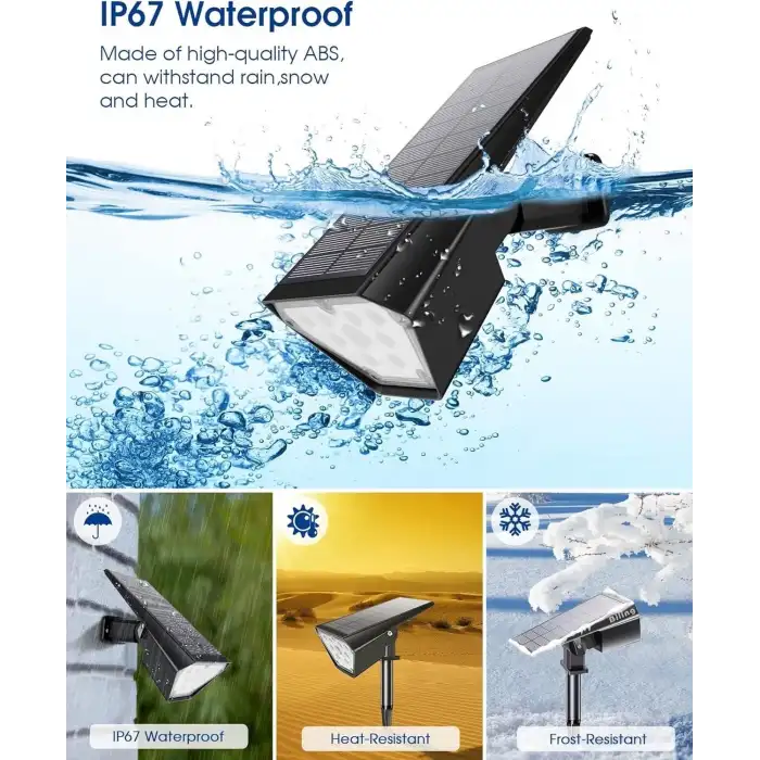 Biling Güneş Enerjili Spot Işıkları, 12 LED - IP67 Su Geçirmez - 2 Adet