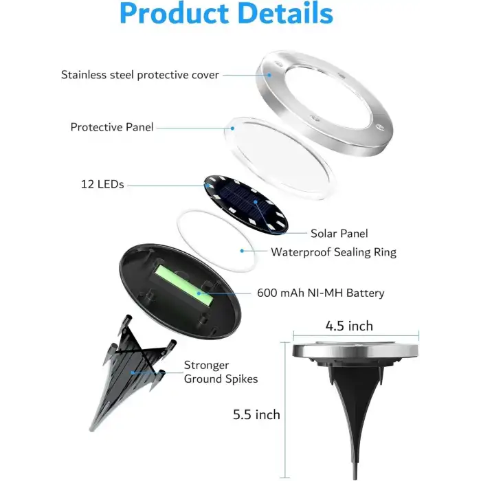 Biling Güneş Enerjili Yol Işıkları 12 LED Su Geçirmez - Beyaz - 12 Adet