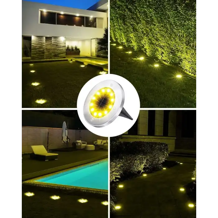 Biling Güneş Enerjili Yol Işıkları 12 LED Su Geçirmez - Sıcak Beyaz - 8 Adet