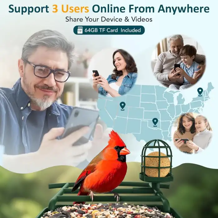 BirdLegend Akıllı Kuş Yemliği Kameralı Güneş Enerjili, 1080P HD - Yeşil