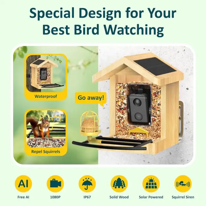 BirdLegend BL02 Akıllı Kuş Yemliği, Kamera, Yapay Zeka, 64 GB Kart, 1080P HD