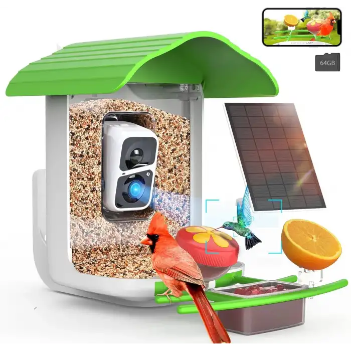 BirdSnap PAV - Akıllı Kuş Yemliği, Güneş Enerjili Kamera 2K HD - Yeşil